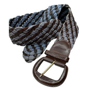 Vtg 80s‎ Sunbelt Sportwear Brown & Blue Woven Braided Big Buckle Belt M See Pics
